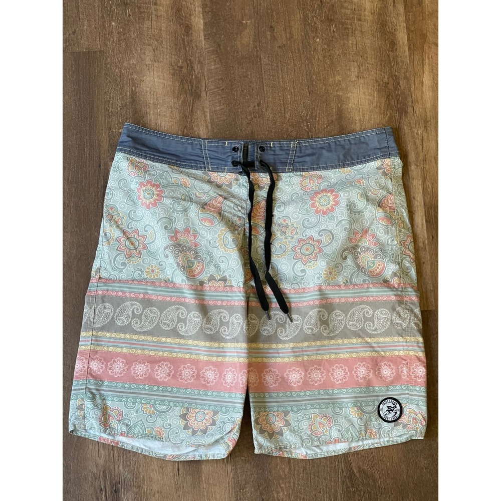 Quiet Storm Board Shorts Paisley Surf Swim Trunks‎ Drawstring 33